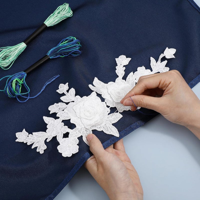 Ymapinc 2Pcs White Lace Appliques Embellishments 3D Embroidered Lace Appliques Fabric Vintage Flower Stickers for Wedding Bridal Dress Clothes DIY Crafts Accessories Backpacks Household Decoration - Image 4